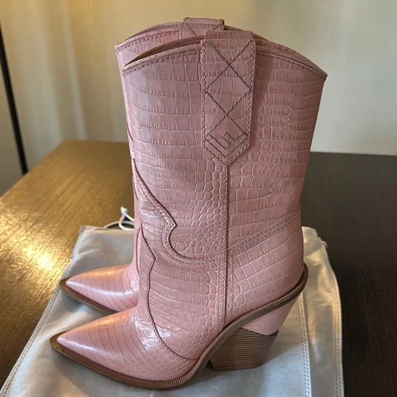 Pink Croc-Embossed Women's Boots - Picture 2 of 8